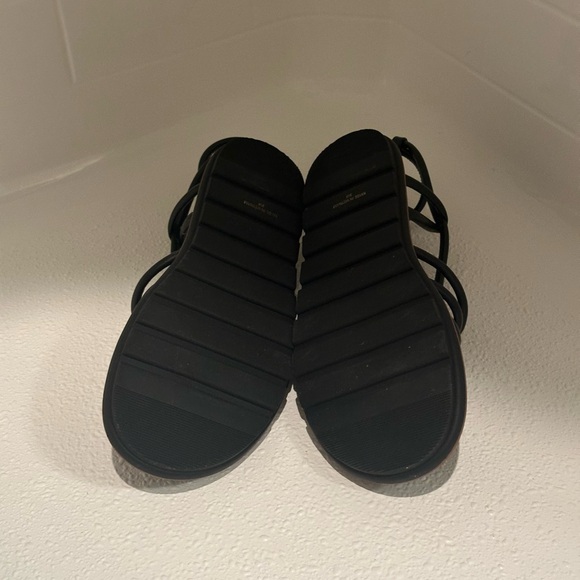 Nordstrom Black Strappy Ankle-Tie Sandals with Brown Sole - Picture 3 of 6